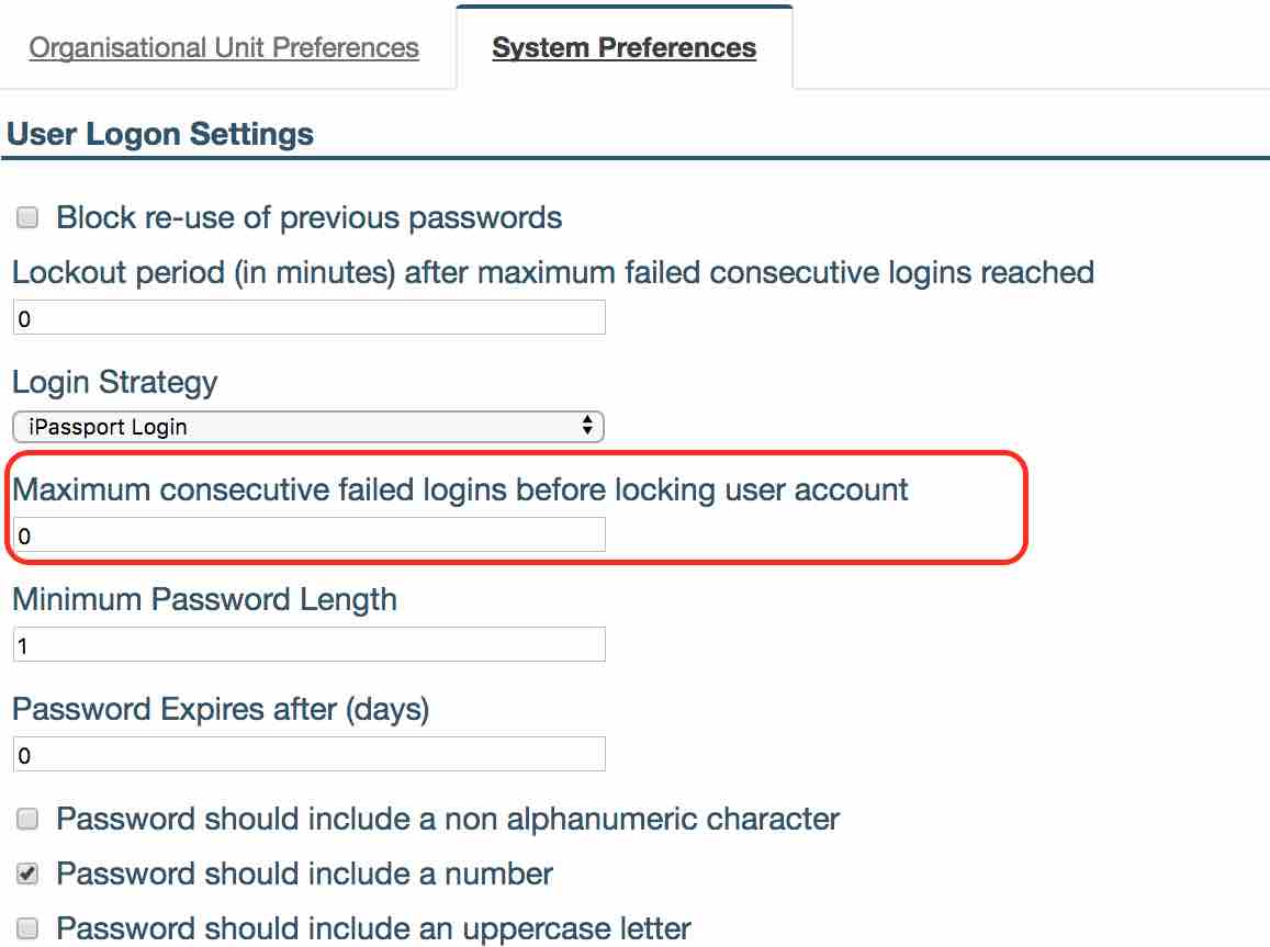 max number of consecutive failed logins before locking user account