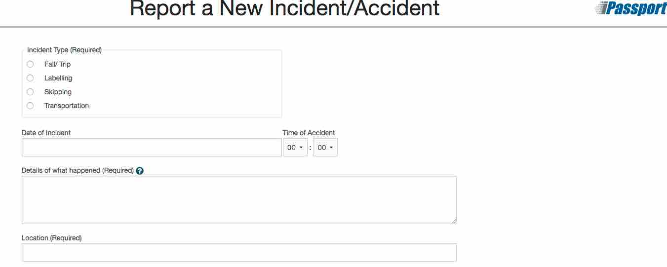 Report a New Incident/Accident/Select Incident Type