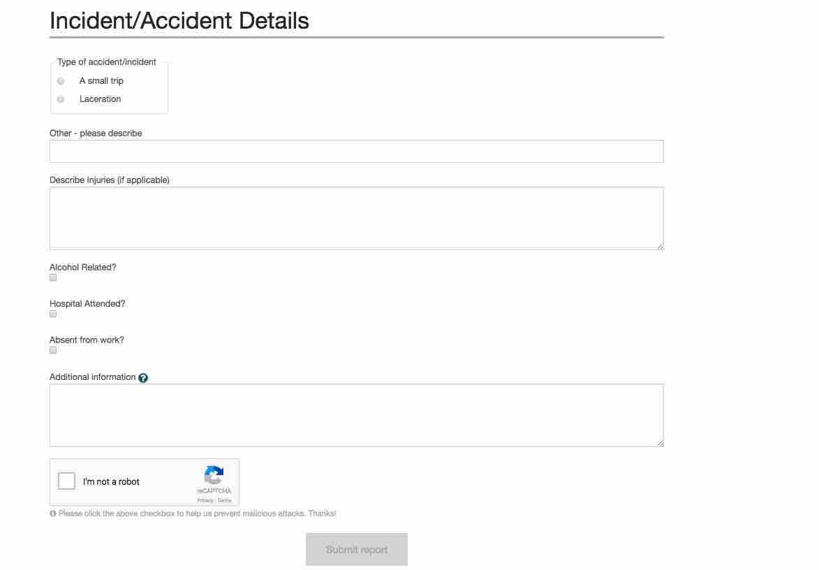 Incident/ Accident Details and Submit report button